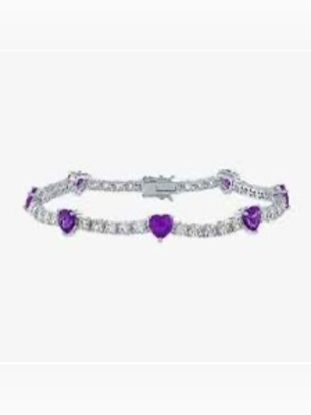 Girls Purple Heart Tennis Bracelet 6.5 Sparkling gemstone W double safety clasp